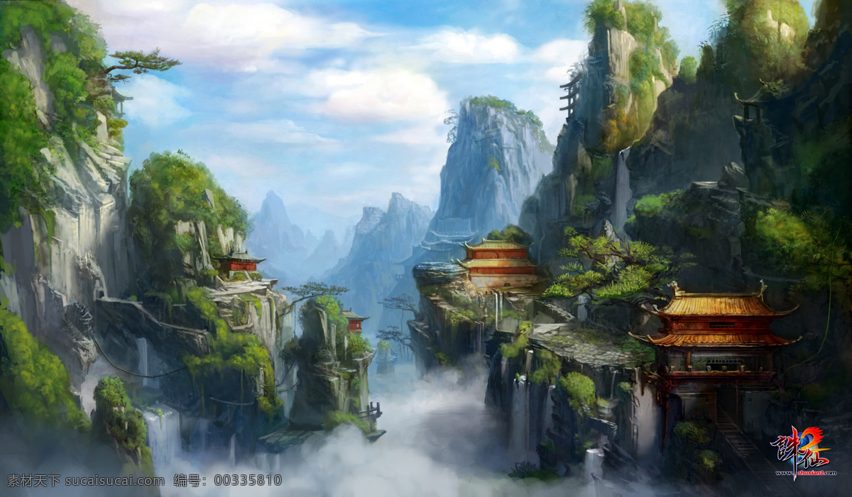 精致 中国 风 游戏背景 游戏 背景 中国风 山水 插画 cg 黑色