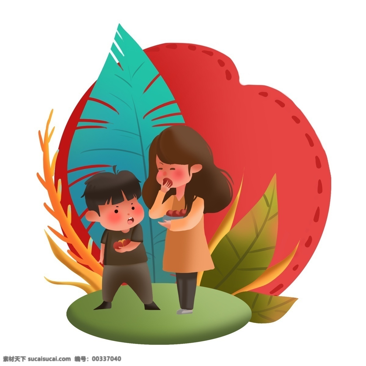 商用 可爱 孩子 吃 柿子 吃柿子 母子 可商用 装饰图案 吃柿子的人