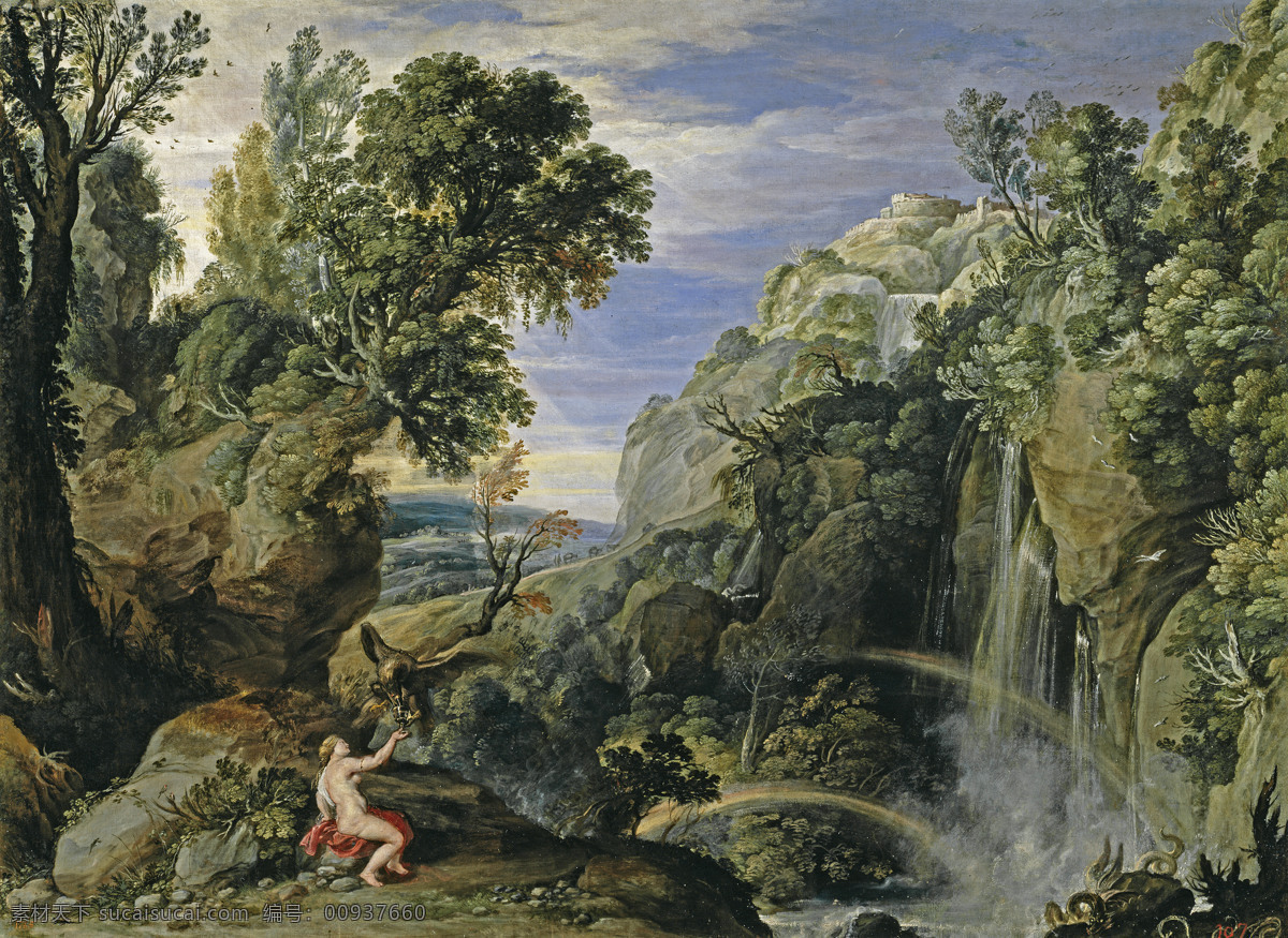 大师 画家 古典 画 建筑 景物 装饰画 油画 jupiter psyche with landscape bril paul peter rubens 人物 高清 西方 国外 现代 装饰素材