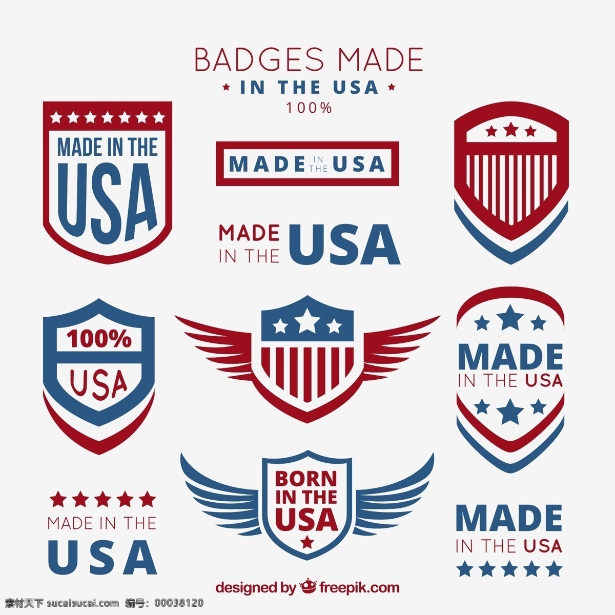 款 美国 制造 标签 矢量 翅膀 星条旗 产品 生产 矢量图 白色