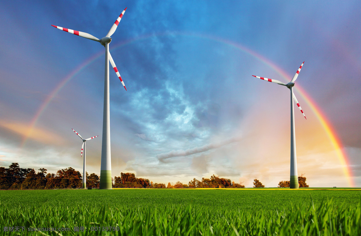 草地上的风车 太阳能板 绿色 环保 蓝天 白云 输电塔 太阳能 风车 风力 电站 绿色能源 生态环保 现代科技 工业生产