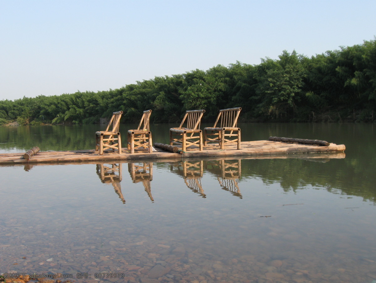 竹筏 漂流 游玩 河面 撑船 竹椅 倒影 划船 山水风光 竹排 自然景观 自然风景