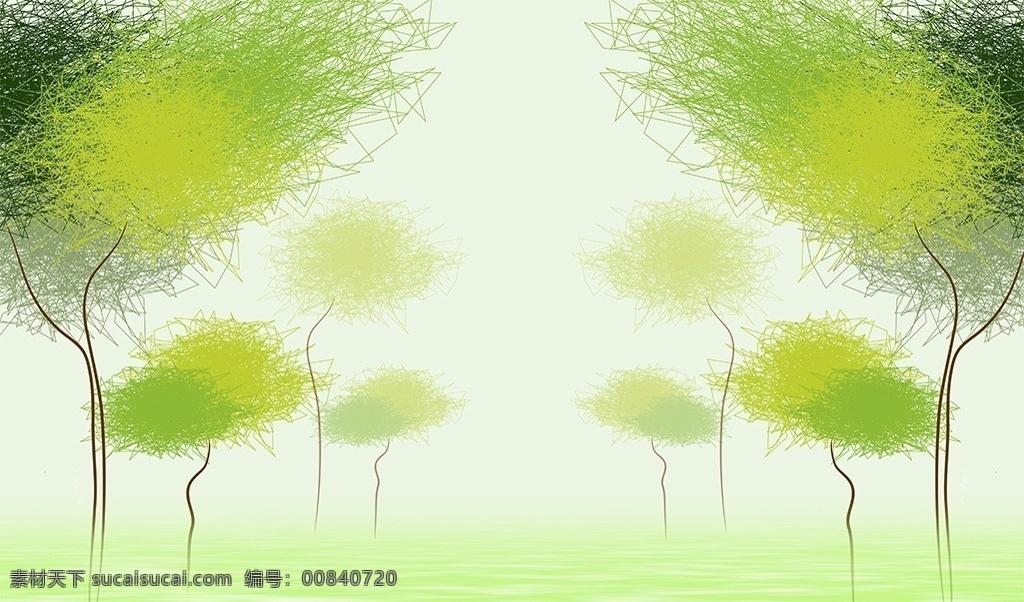 3d 抽象 树 背景 墙 立体 绿色 抽象树 波纹 水中 倒影 中式 简约 电视背景墙 分层 背景墙系列