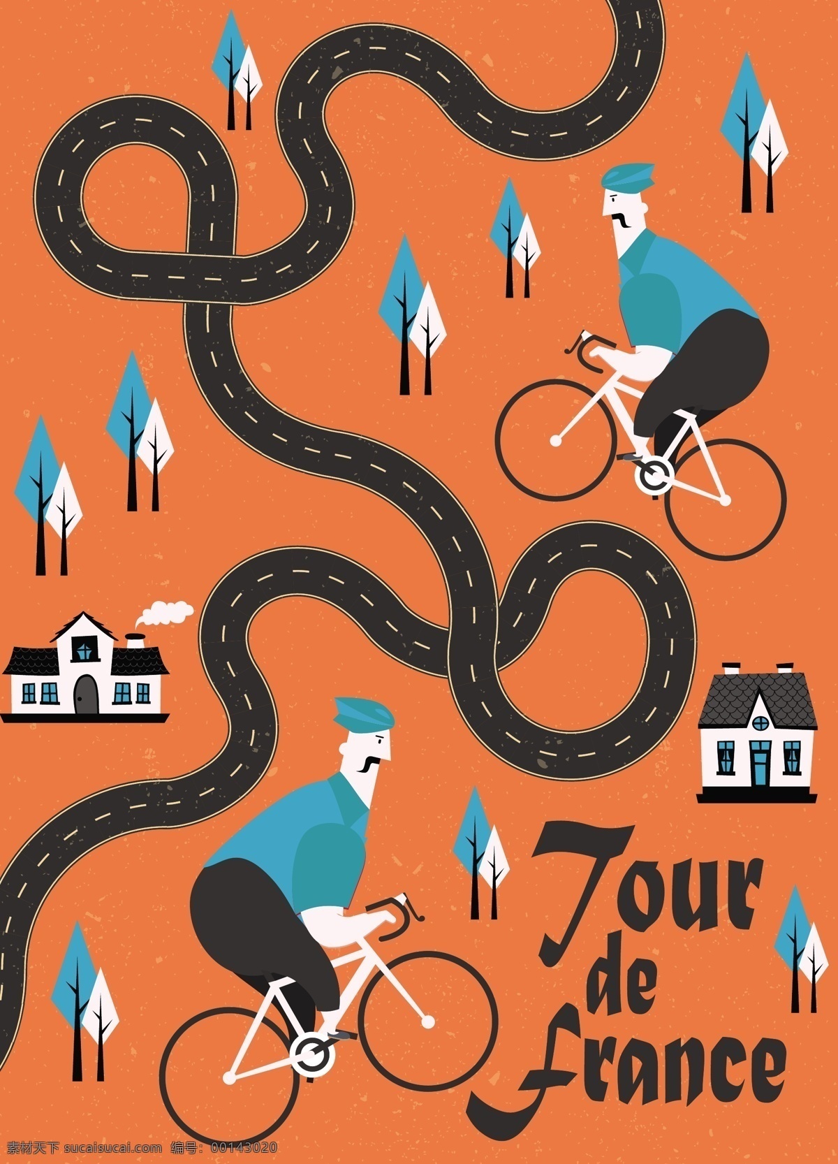 公路 骑 行 矢量 单车 房子 骑行 矢量素材 树 自行车比赛