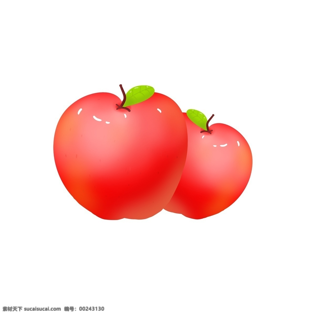 圣诞节 苹果 红色 水果 手绘 插画 商用 果子 绿叶