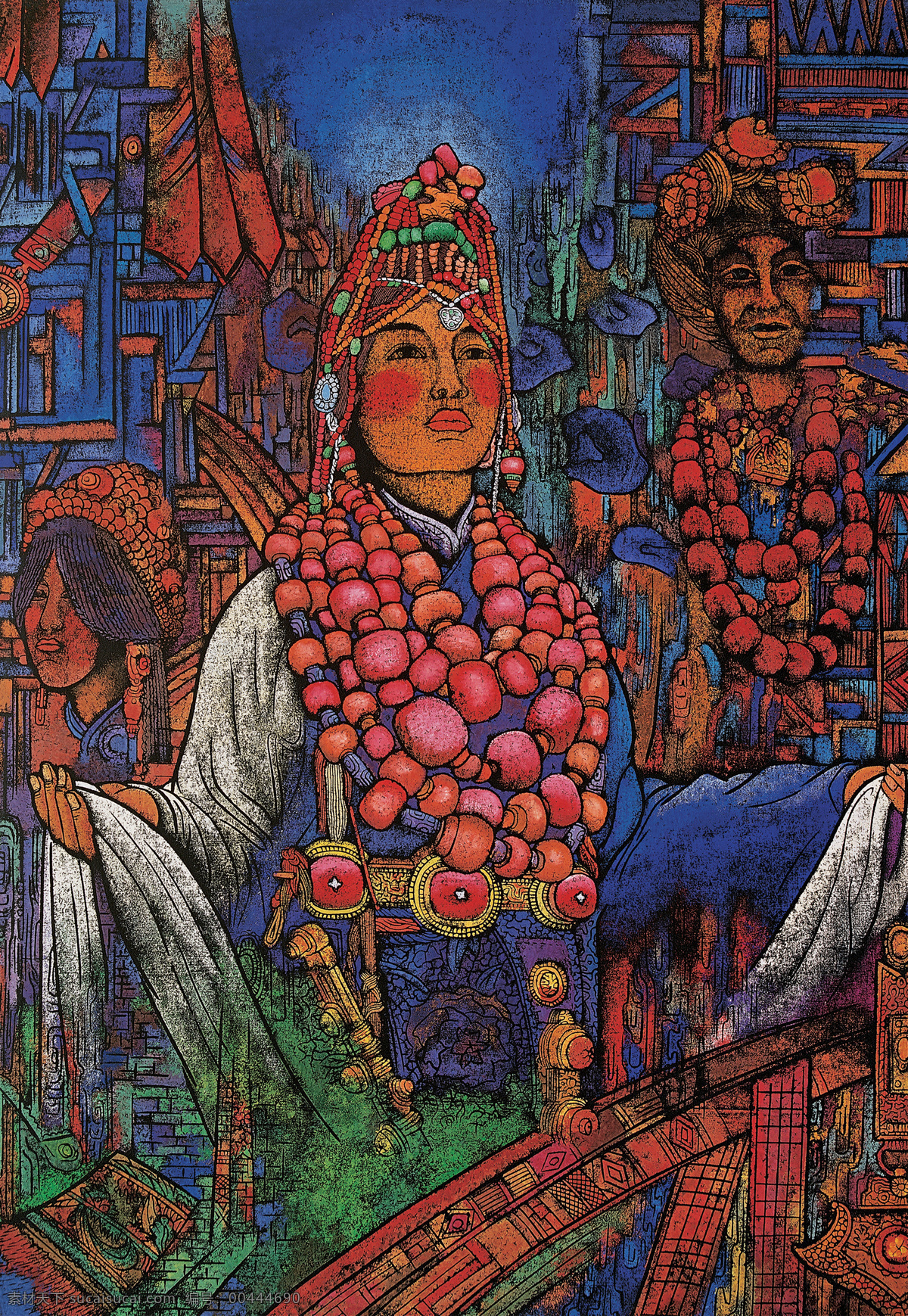 版画 作品 藏族 抽象 抽象画 抽象色彩 绘画 精美 民族 手绘 西藏 黄勇 木版 祥巴 艺术 文化艺术