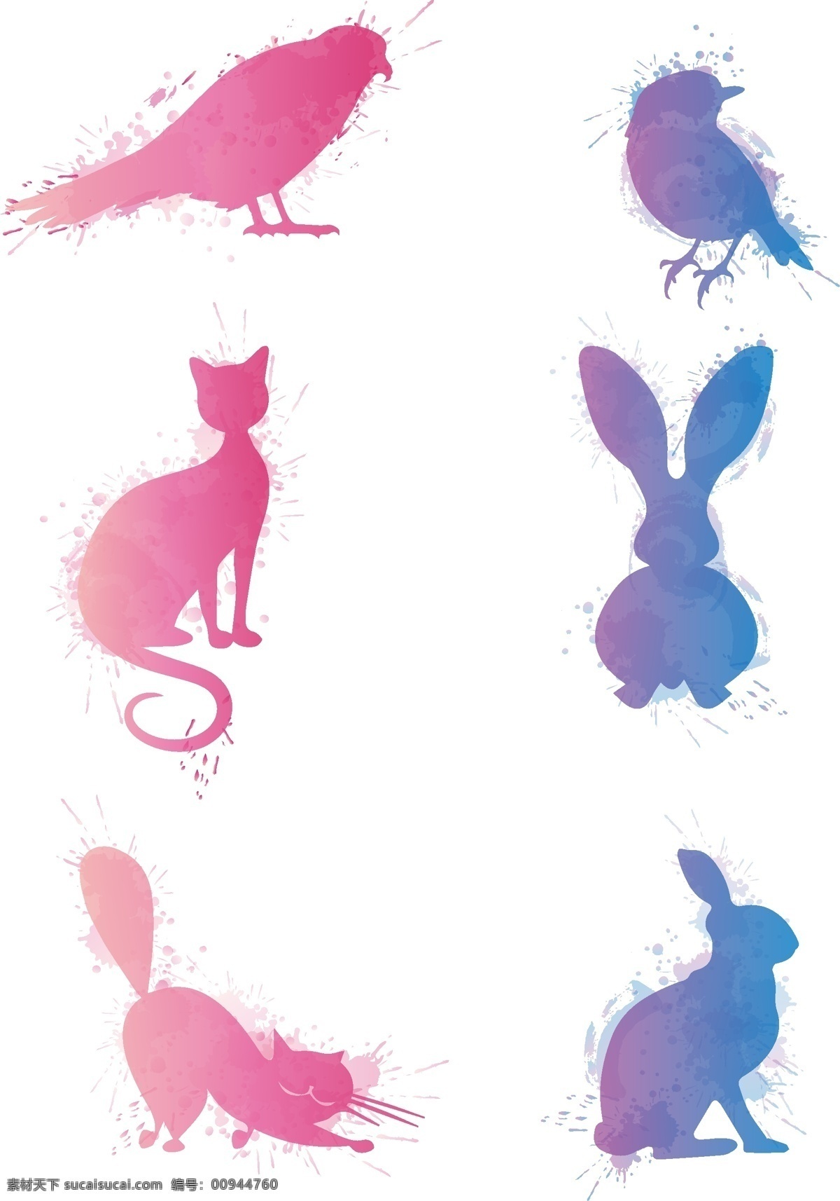 各种 动物 原创 矢量 彩色 喷溅 图标 元素 合集 各种动物