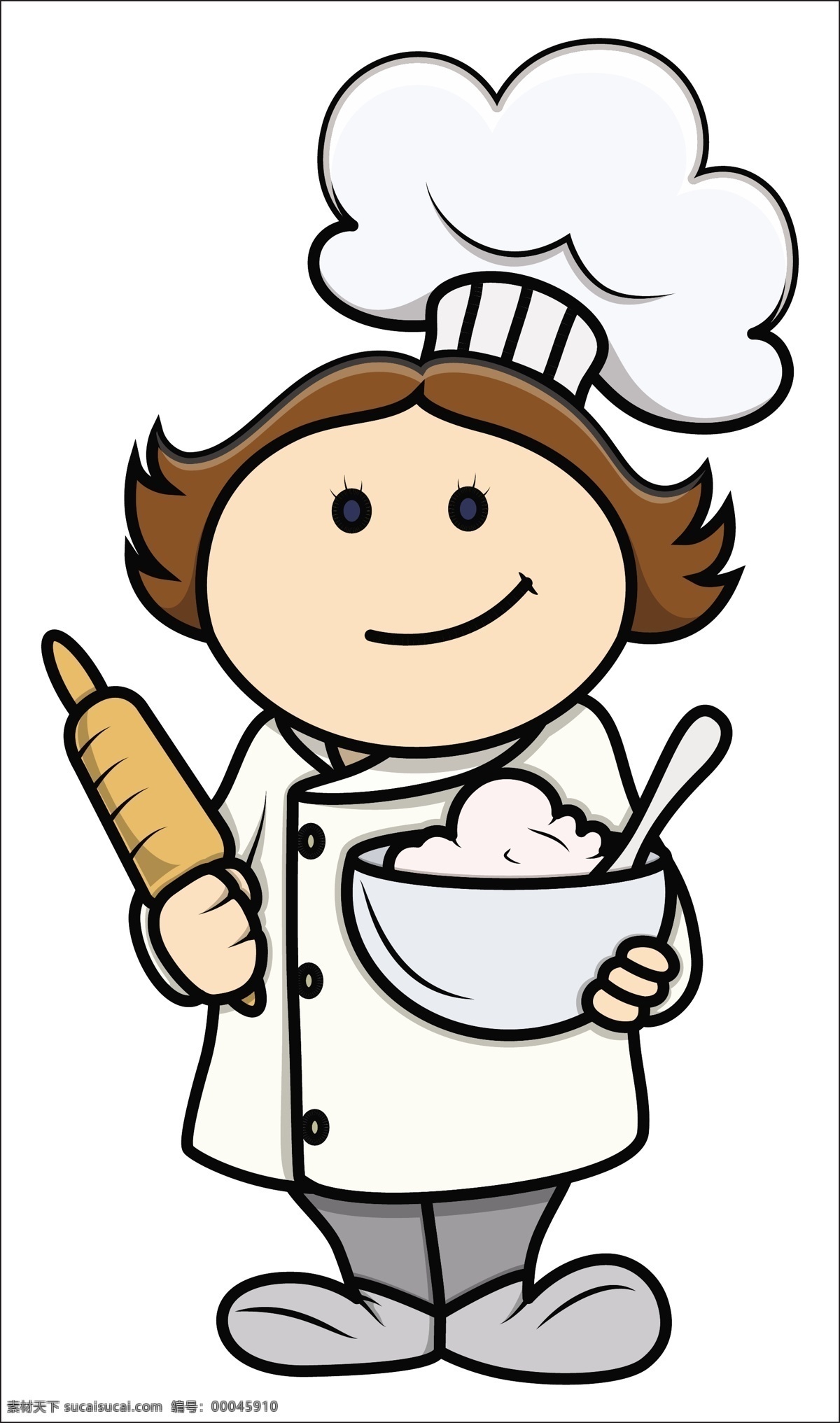 可爱 的卡 通 小女孩 厨师 服装 卡通 插画 矢量