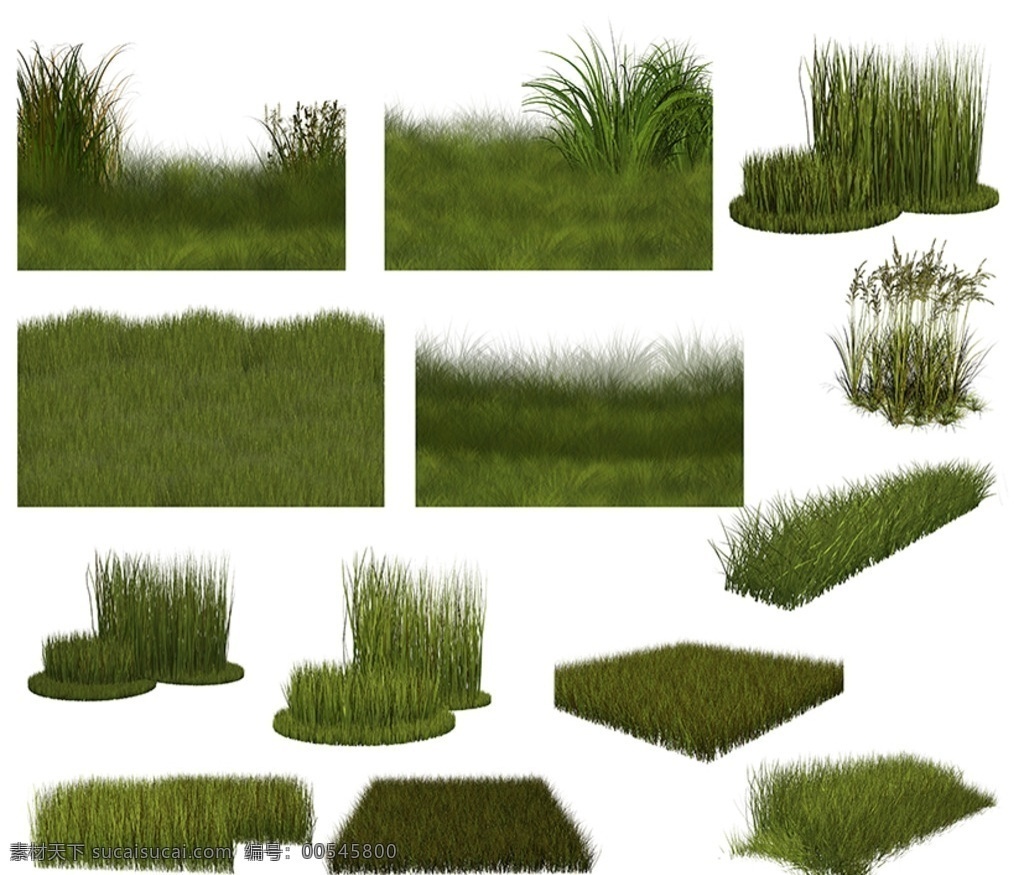 绿草素材 3d 草堆 草丛 效果图素材 园林素材 植物素材 草地 花卉植物 分层