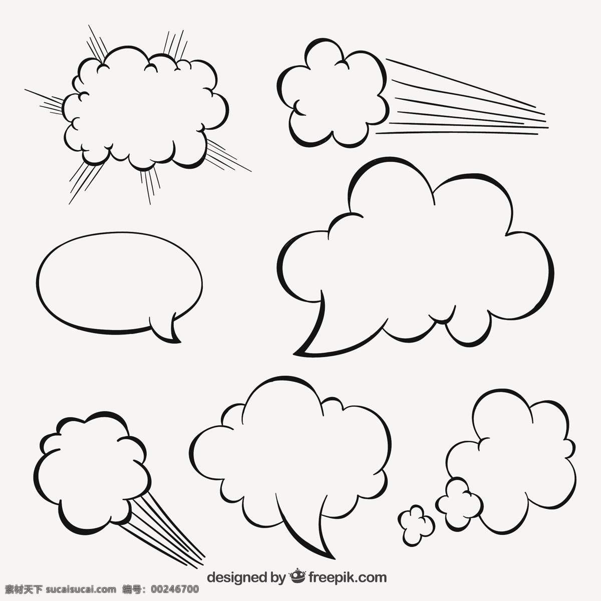 粗略 言语 泡沫 一方面 云 气泡 卡通 气球 云彩 绘画 演讲 手绘 言语泡沫 语音气球 白色