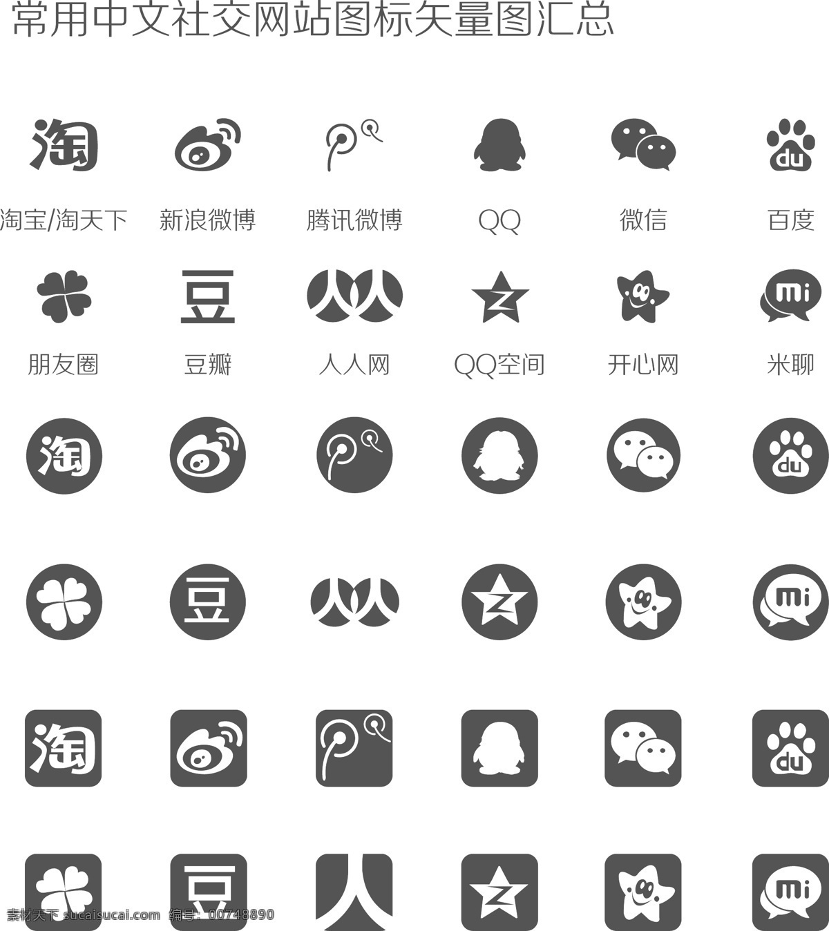 常用 中文 社交 网站 图标 矢量图 汇总 中文社交网站 矢量 app 移动界面设计 图标设计