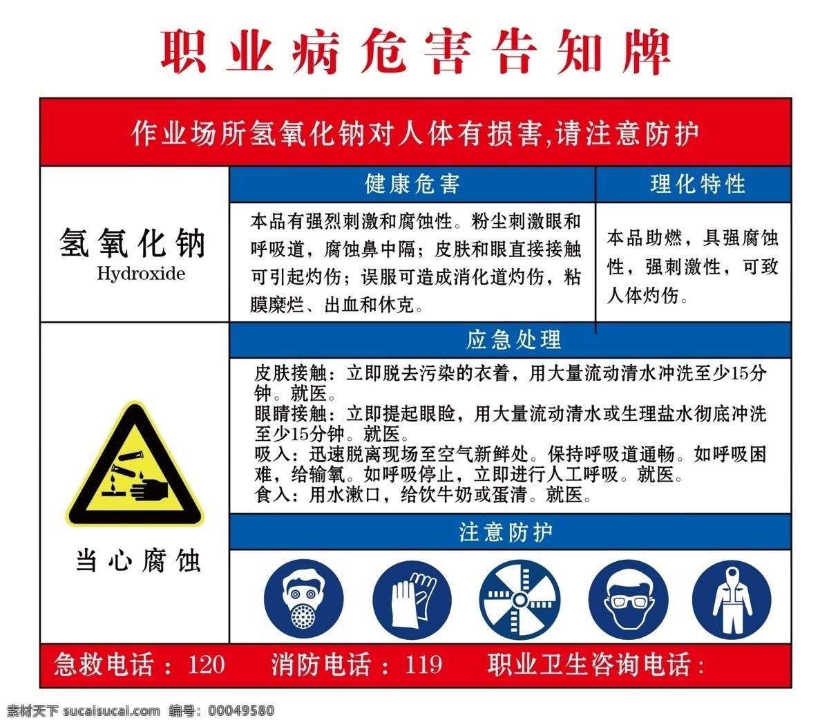 氢氧化钠 危害 告知 职业危害告知 职业危害 健康危害 危害化学品 危险告知 当心腐蚀 安全标识 警告标识 警示 标志 牌 分层
