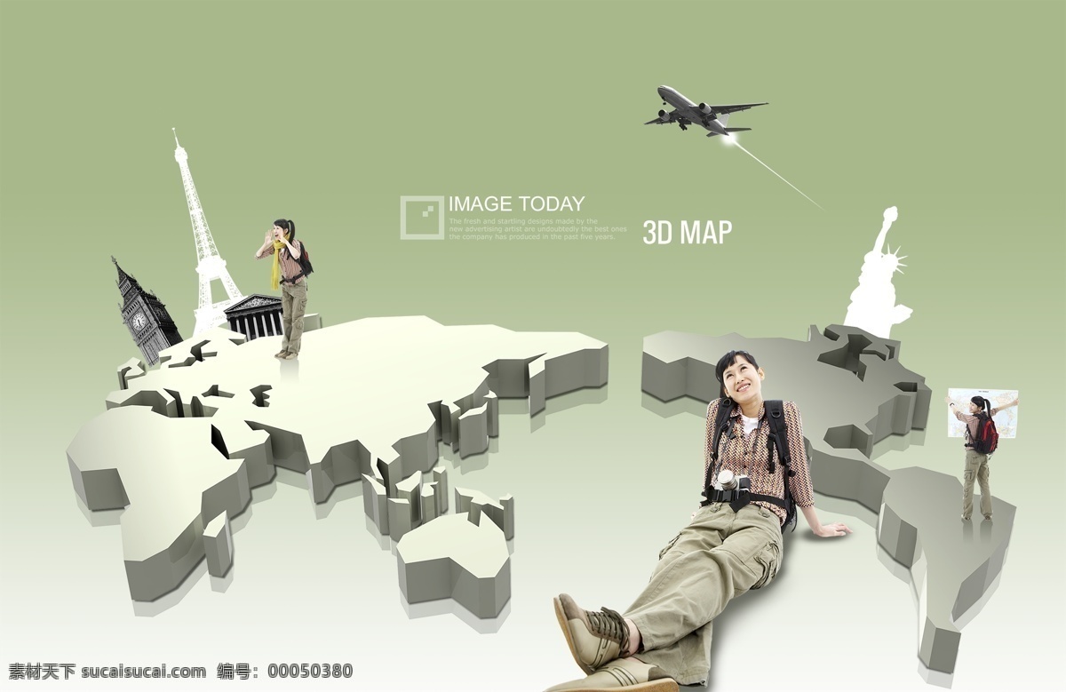 立体 世界地图 旅游 主题 分层 埃菲尔铁塔 背包 创意设计 飞机 韩国素材 开心 立体地图 旅行 国际贸易 笑容 女孩 美女 自由女性像 伦敦大本钟 psd源文件