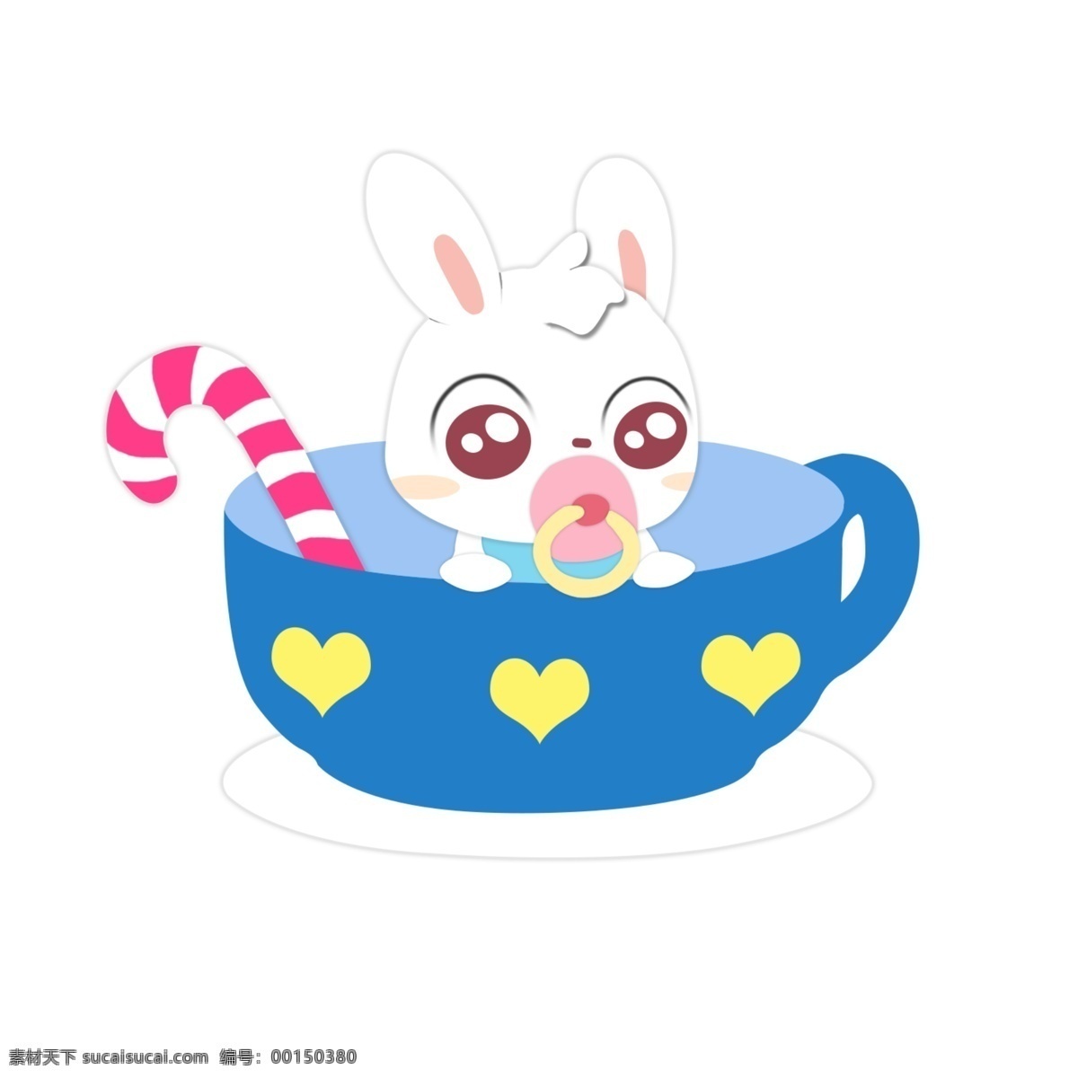 手绘 可爱 卡通 兔子 元素 蓝色 杯子 动物 贴图 奶嘴 萌萌兔 兔 盘子 萌兔