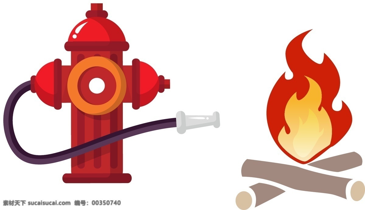 扁平化 矢量 红色 消防器材 卡通火 卡通 装饰图案 灭火