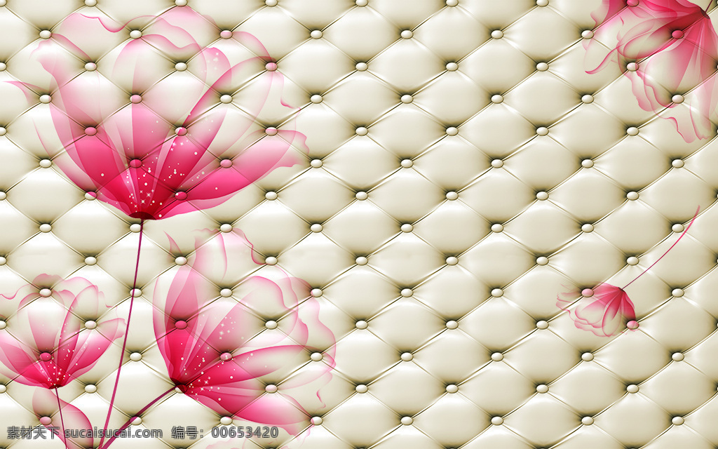 软包花卉 3d 软包 粉红色 浪漫 花卉 电视背景墙 分层 白色