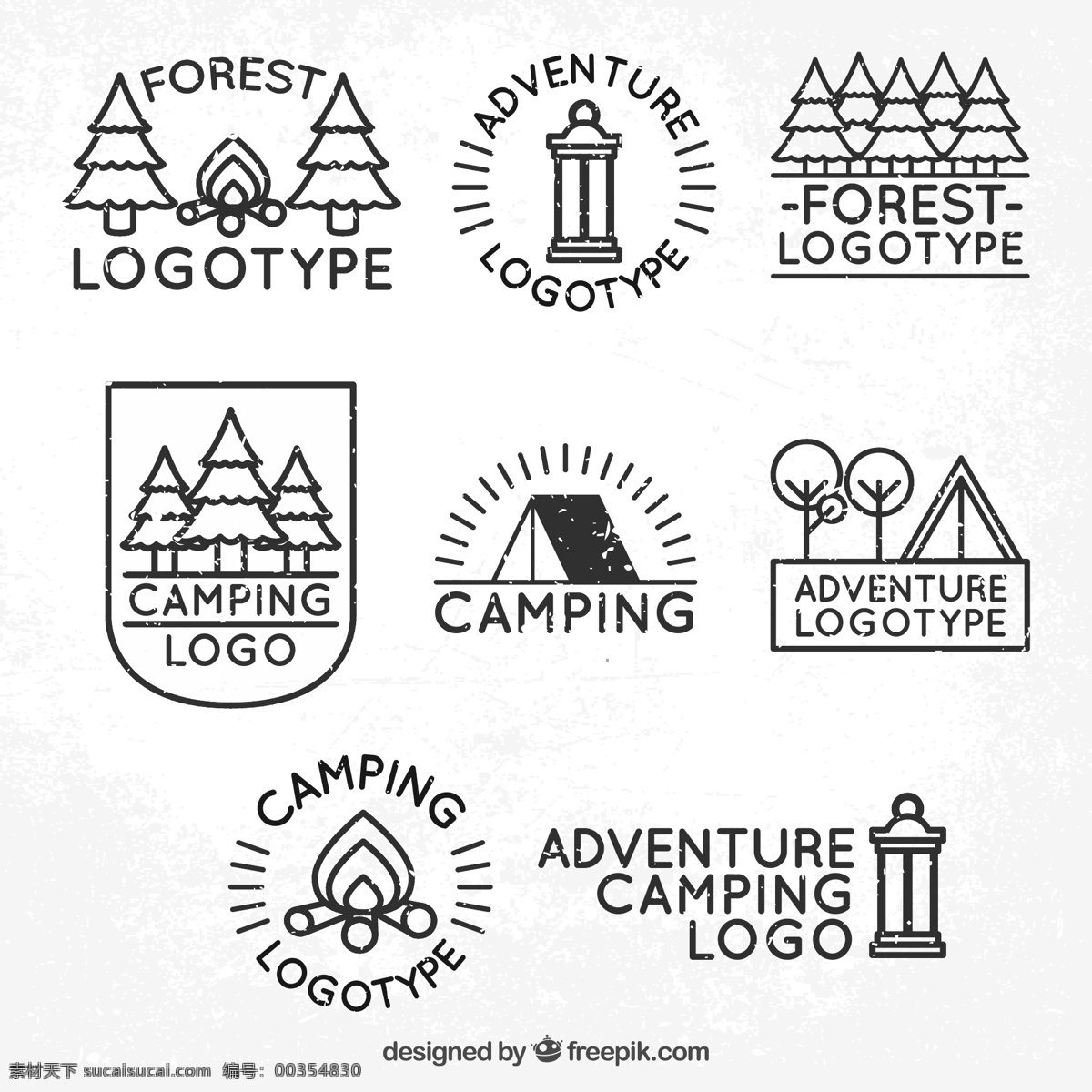 款 创意 森林 野营 标志 矢量 野营灯 树林 树木 篝火 帐篷 矢量图