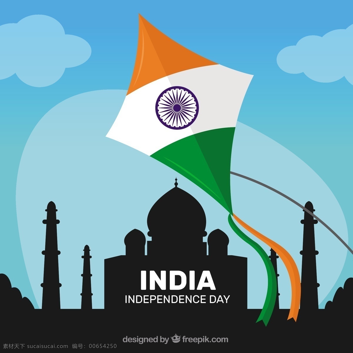 印度 风筝 泰姬陵 剪影 背景 国旗 节日 和平 印度国旗 国家 自由 爱国 独立 脉轮 民主 民族