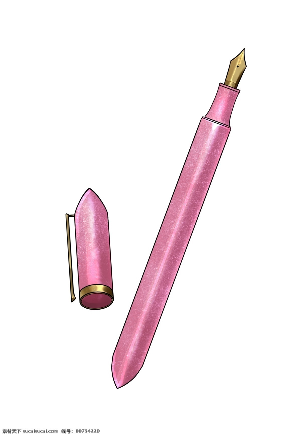 粉红色 钢笔 插画 粉红色钢笔 学习用品 黄色钢笔头 钢笔盖 学习 写字 办公用品 文具 钢笔插画