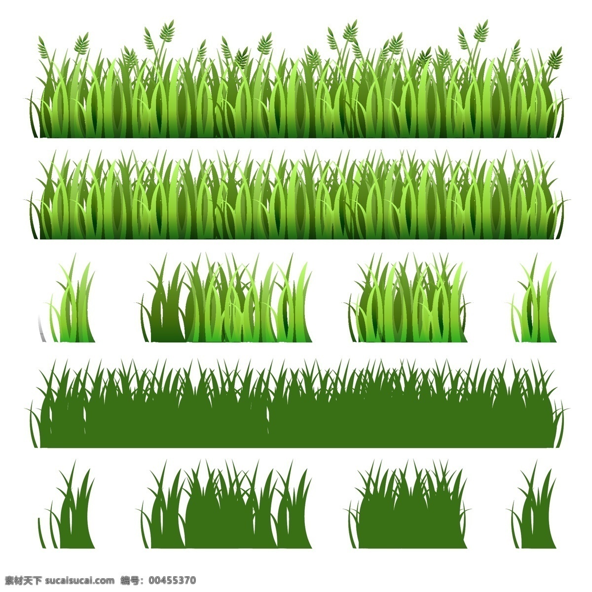 款 绿色 草丛 矢量 植物 草地 剪影 小麦 矢量图 白色