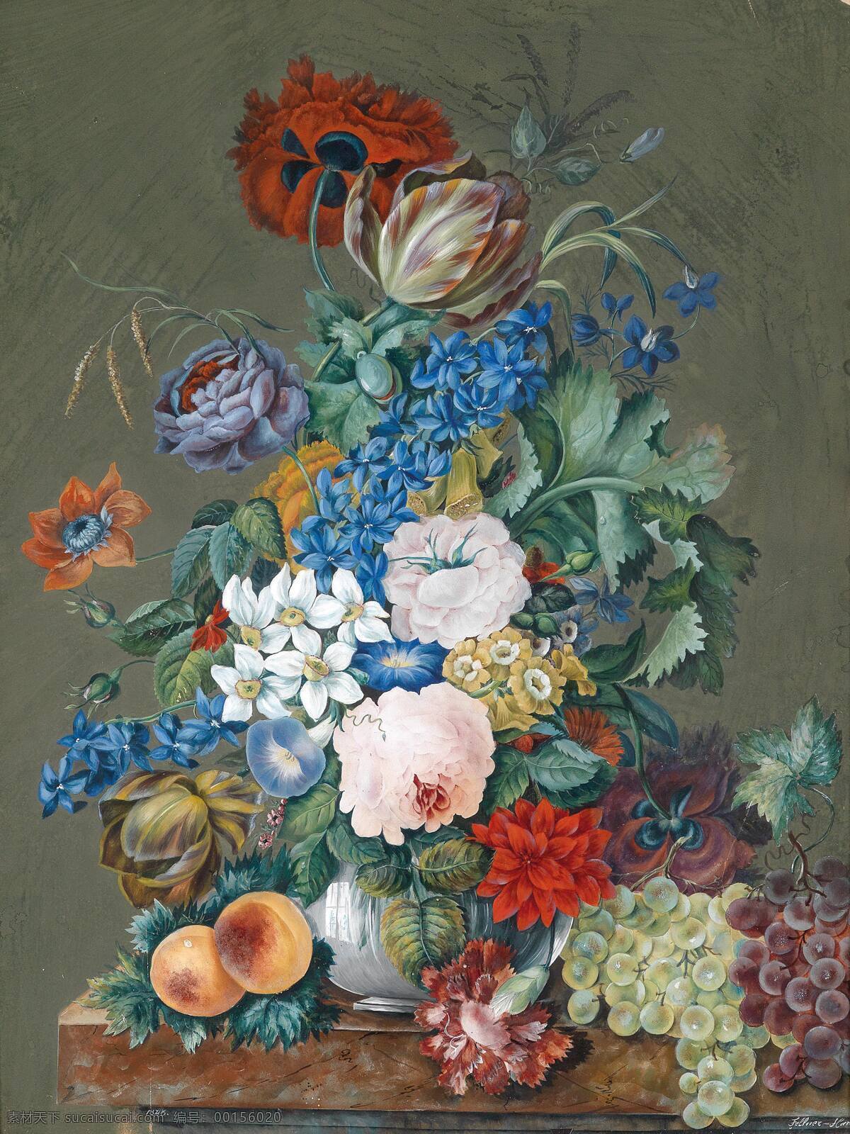 静物 油画 奥地利画家 混搭鲜花 水果 永恒之美 世纪 水彩画 绘画书法 文化艺术