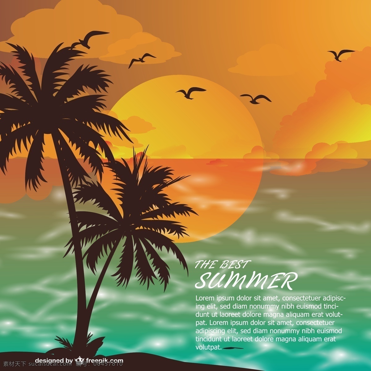 夕阳 背景 下 夏日 海滩 树 夏天 太阳 自然 海洋 模板 壁纸 鸟类 布局 假日 棕榈树 棕榈 日落 橙色