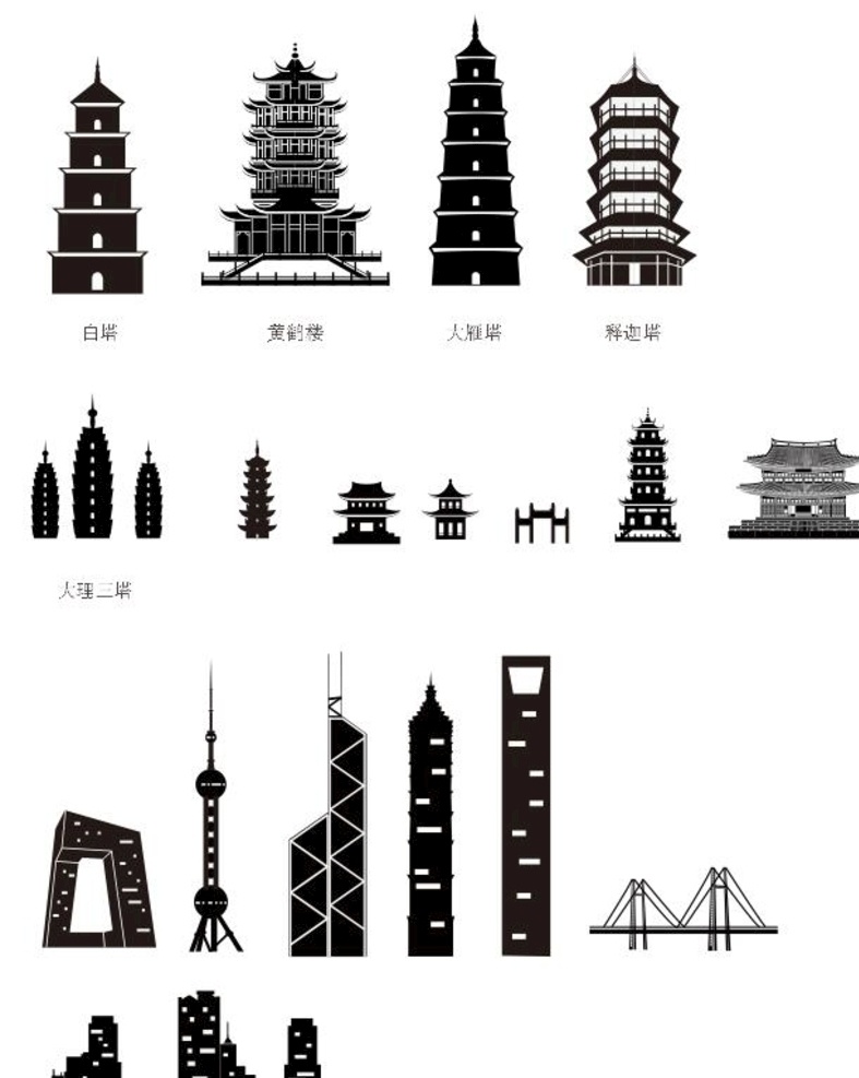 中国古建筑 中国 建筑 剪影 地标 标志性 文化艺术
