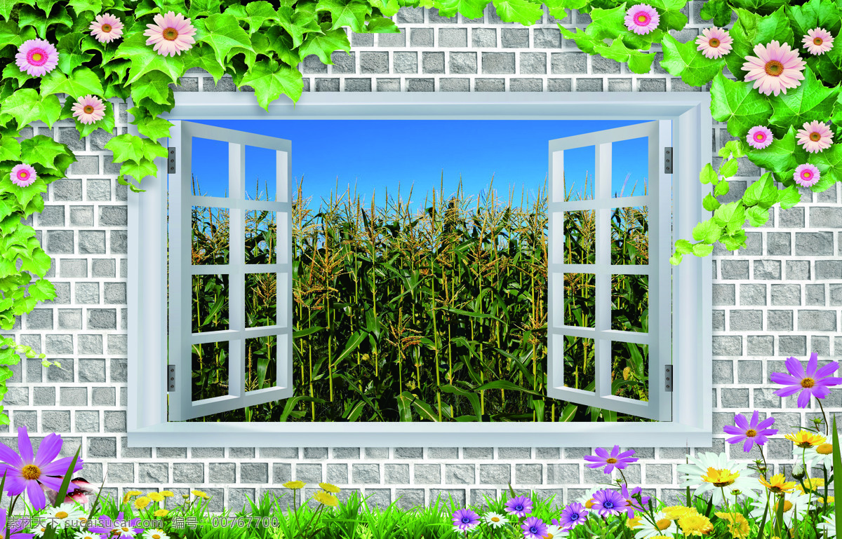 3d玉米 玉米 3d 窗户 农村 田园 风光 乡村 3d设计 3d作品