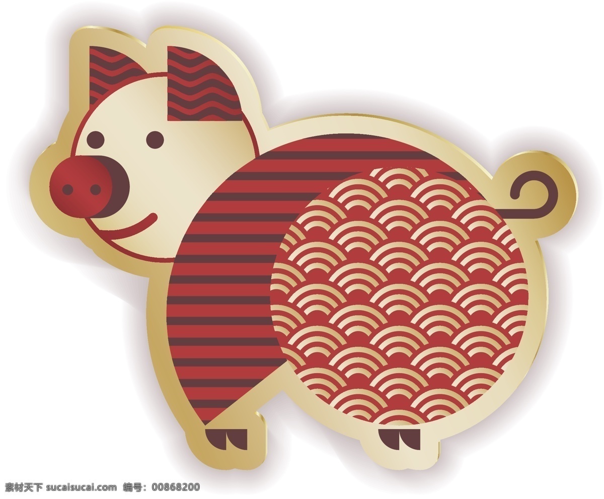 卡通 中国 风 猪年 元素 喜庆 线条 花纹 中国风 手绘 金猪 ai元素 矢量元素