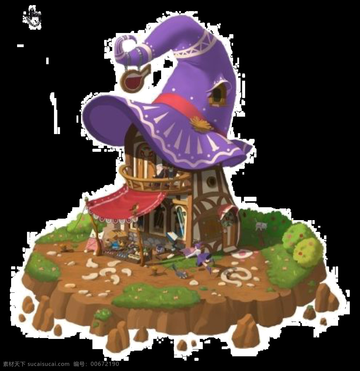 紫色 帽子 童话 城堡 图案 彩绘素材 帽子城堡 童话屋 透明素材 装饰图片