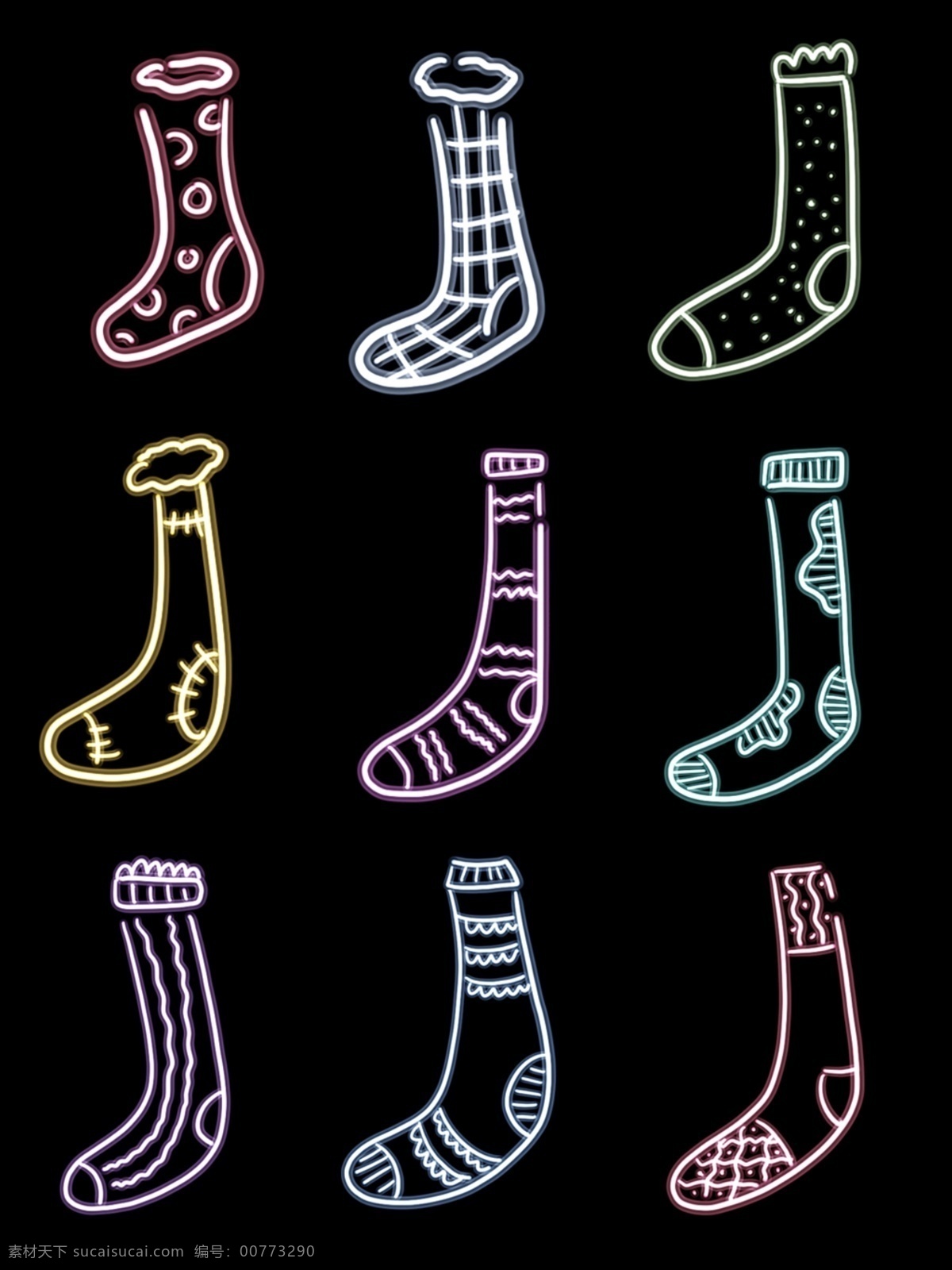 霓虹灯 可爱 发光 袜子 装饰 图案 元素 发光图案 发光素材 可爱袜子 霓虹灯装饰 霓虹灯图案 发光袜子