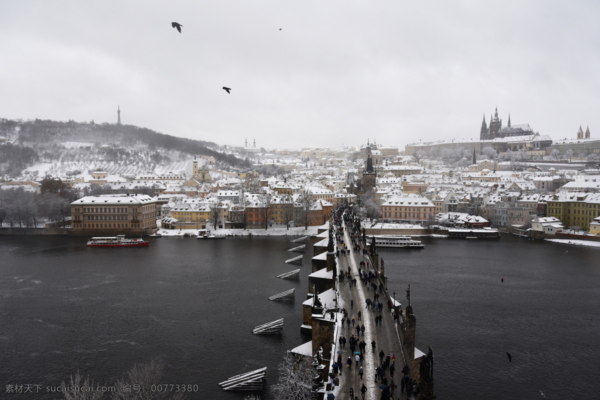梦 回 中世纪 雪 中 布拉格 大雪 查理大桥 城堡 旅游摄影 国外旅游