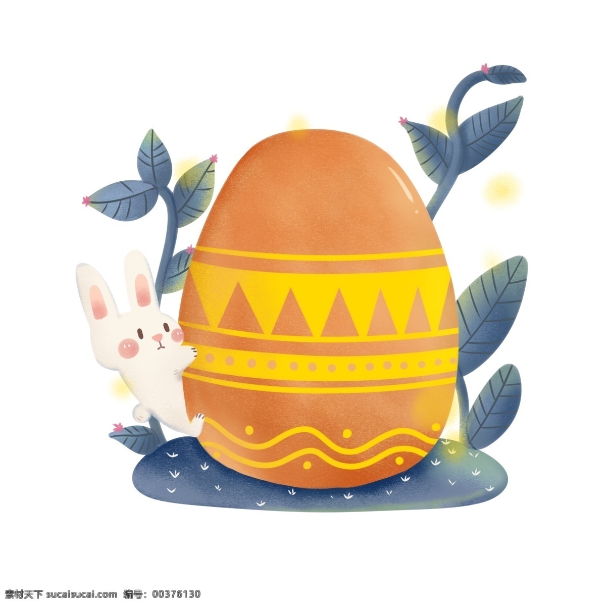 手绘 复活节 兔子 藏 彩蛋 系列 元素 小白兔 金蛋 叶子 装饰 卡通