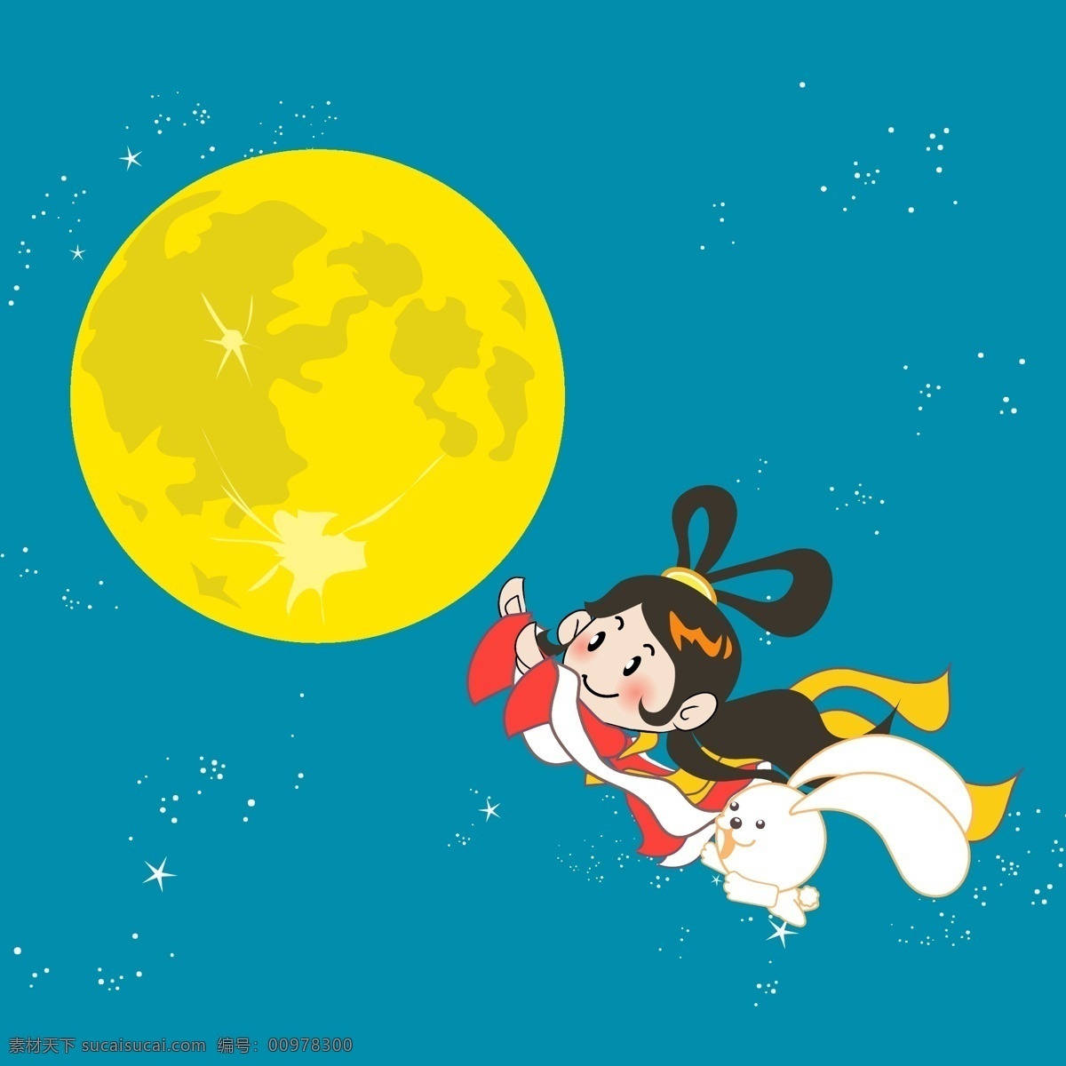 嫦娥奔月 月球 月亮 月光 嫦娥 月饼 中秋佳节 矢量文件 ai文件 动漫动画 动漫人物