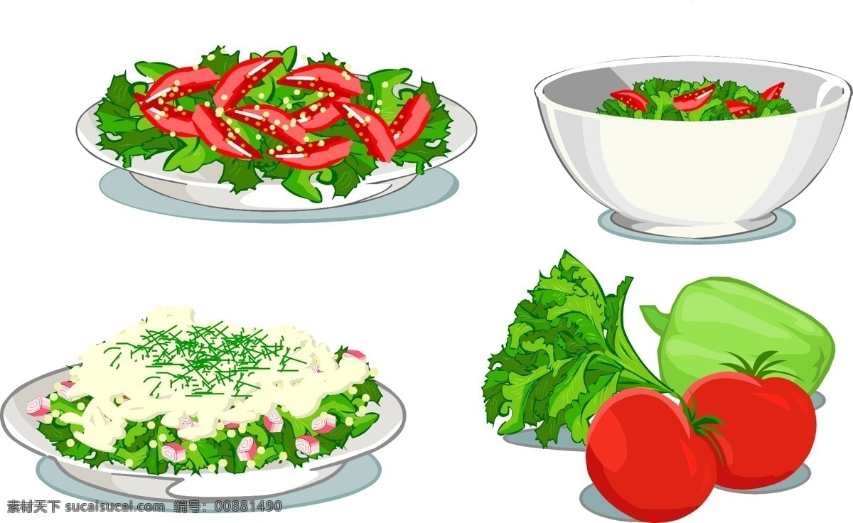 精美 蔬菜 沙拉 矢量 黄瓜 卡通 凉菜 西红柿 番茄矢量素材 矢量图 日常生活