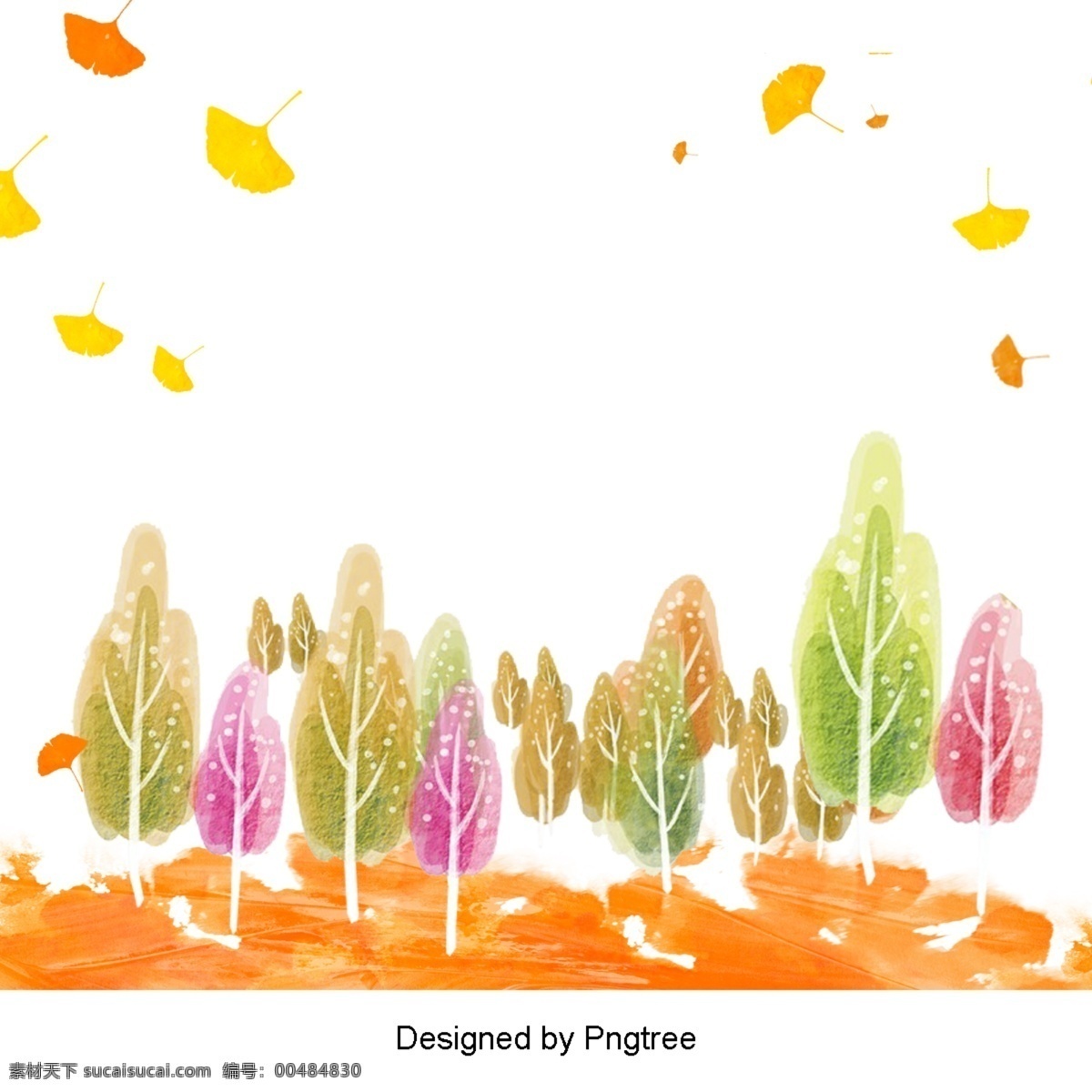美丽 的卡 通 可爱 手绘 水彩画 漂浮 秋叶 树 漂亮 卡通 水彩 秋天 树叶 墨水 颜色