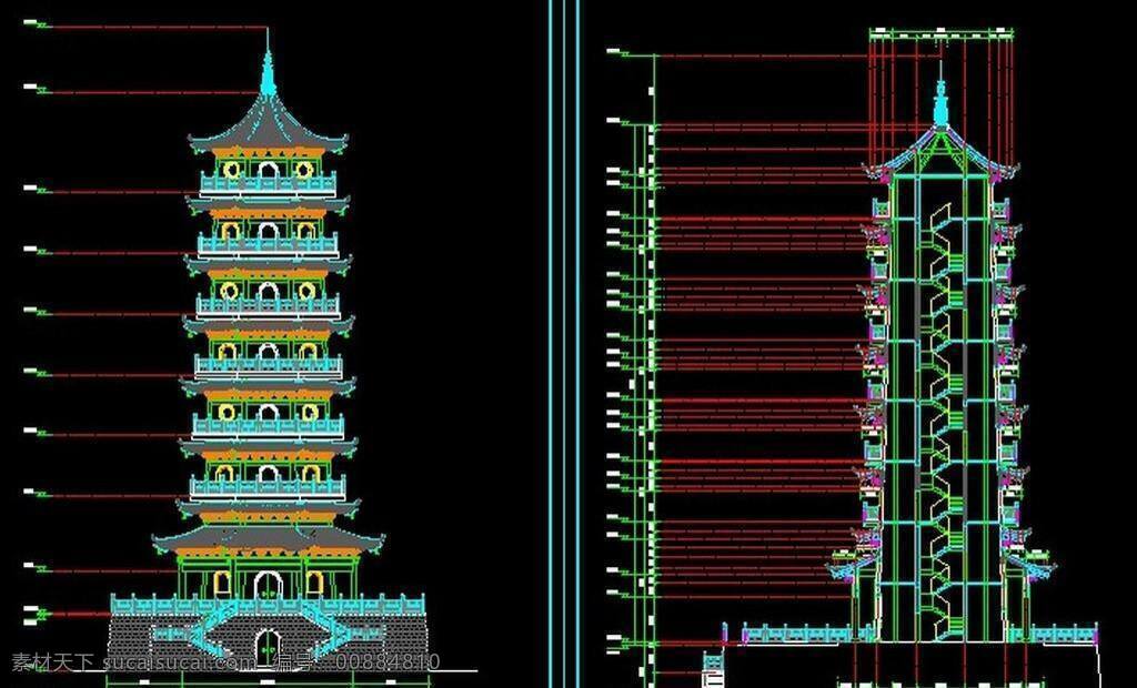 七 层 塔 施工图 cad设计图 古建 源文件 七层塔施工图 七层塔 塔立面 施工图纸 dwg cad素材 室内图纸