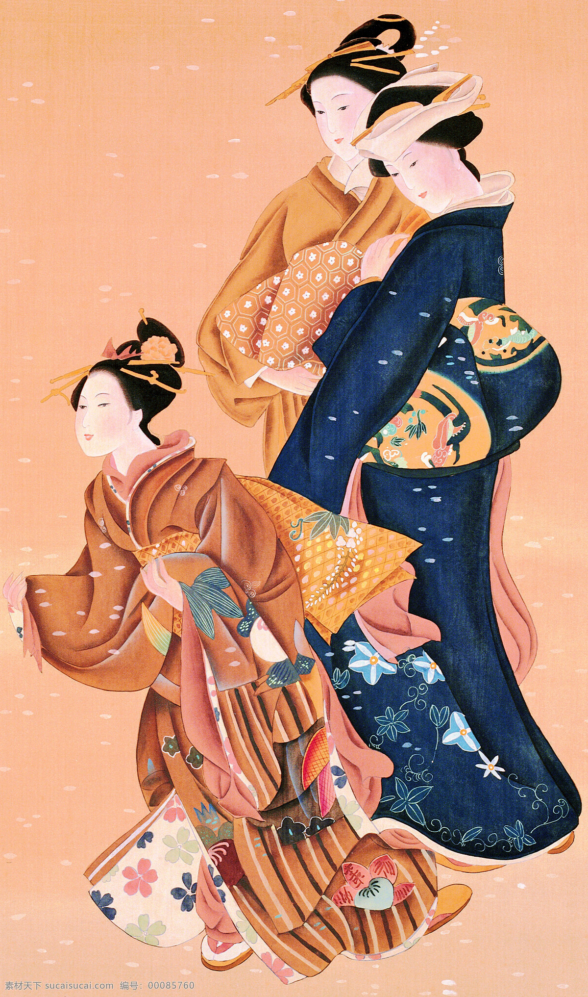 水墨 人物 画作 东洋 侍女 图 和服 绘画书法 文化艺术 东洋侍女 装饰素材 移门