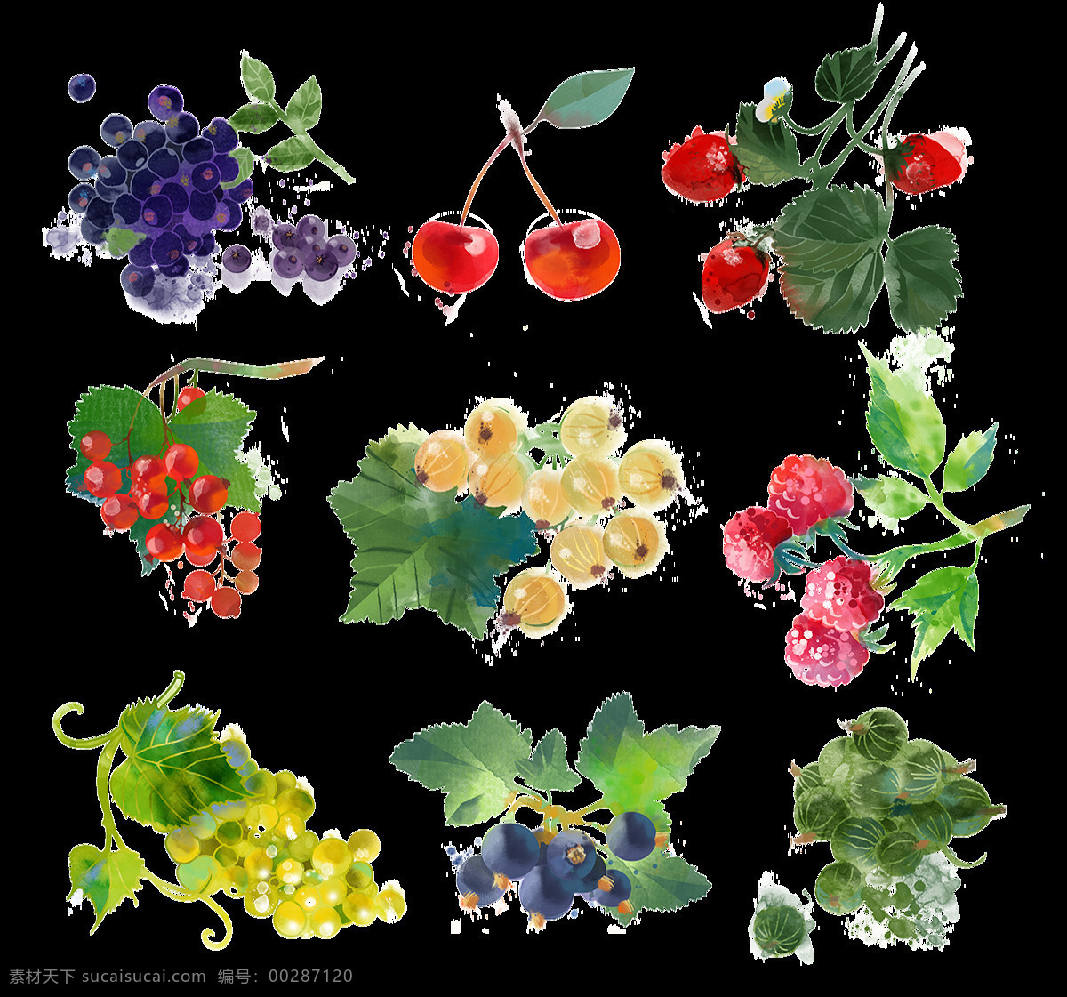 卡通 营养 丰富 水果 元素 png元素 草莓 蓝莓 免抠元素 山楂 透明素材 五颜六色 樱桃