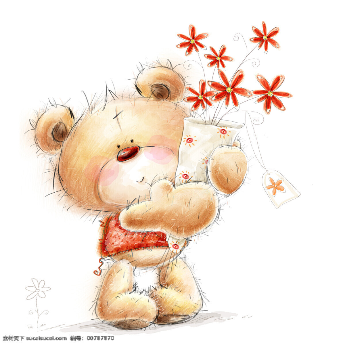 抱 花束 小 熊 插图 节日庆典 节日元素 卡通动物插图 生日快乐 卡通小熊 生活百科