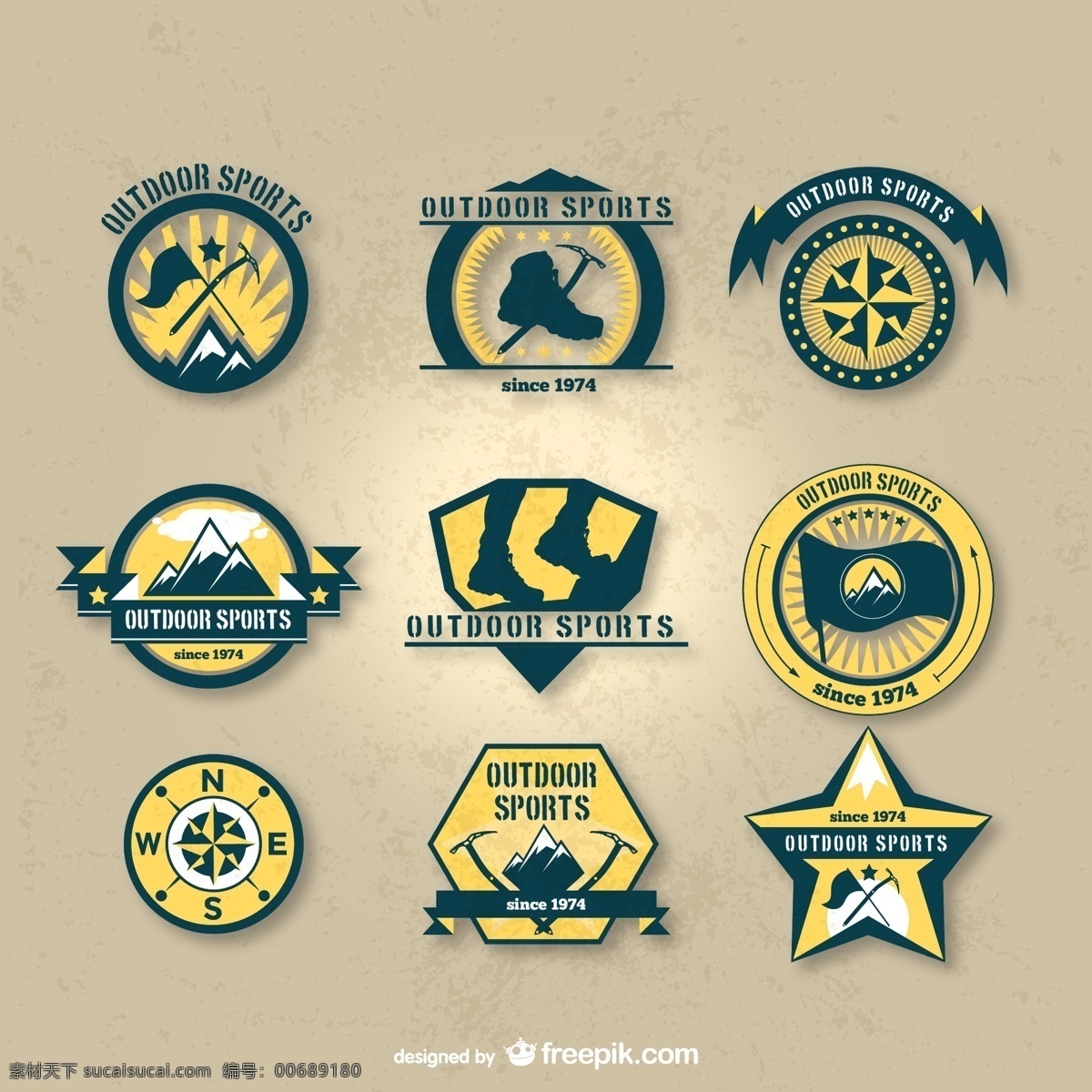 户外运动徽章 标志 体育 自然 徽章 户外 标识 登山 体育标识 包装 自然标志 垂直的标志 户外运动 黄色