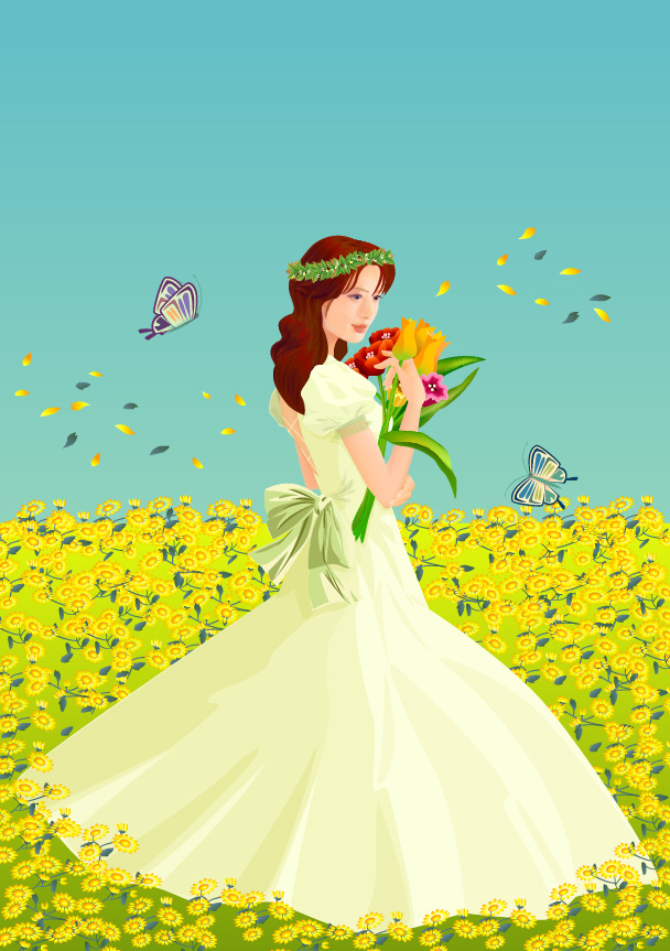 新娘花朵矢量 花朵 鲜花 新娘 新娘的花朵 矢量 新娘的花束 向量 花束 婚礼 花 花的新娘 穿 婚纱 新郎 剪影 矢量图 花纹花边