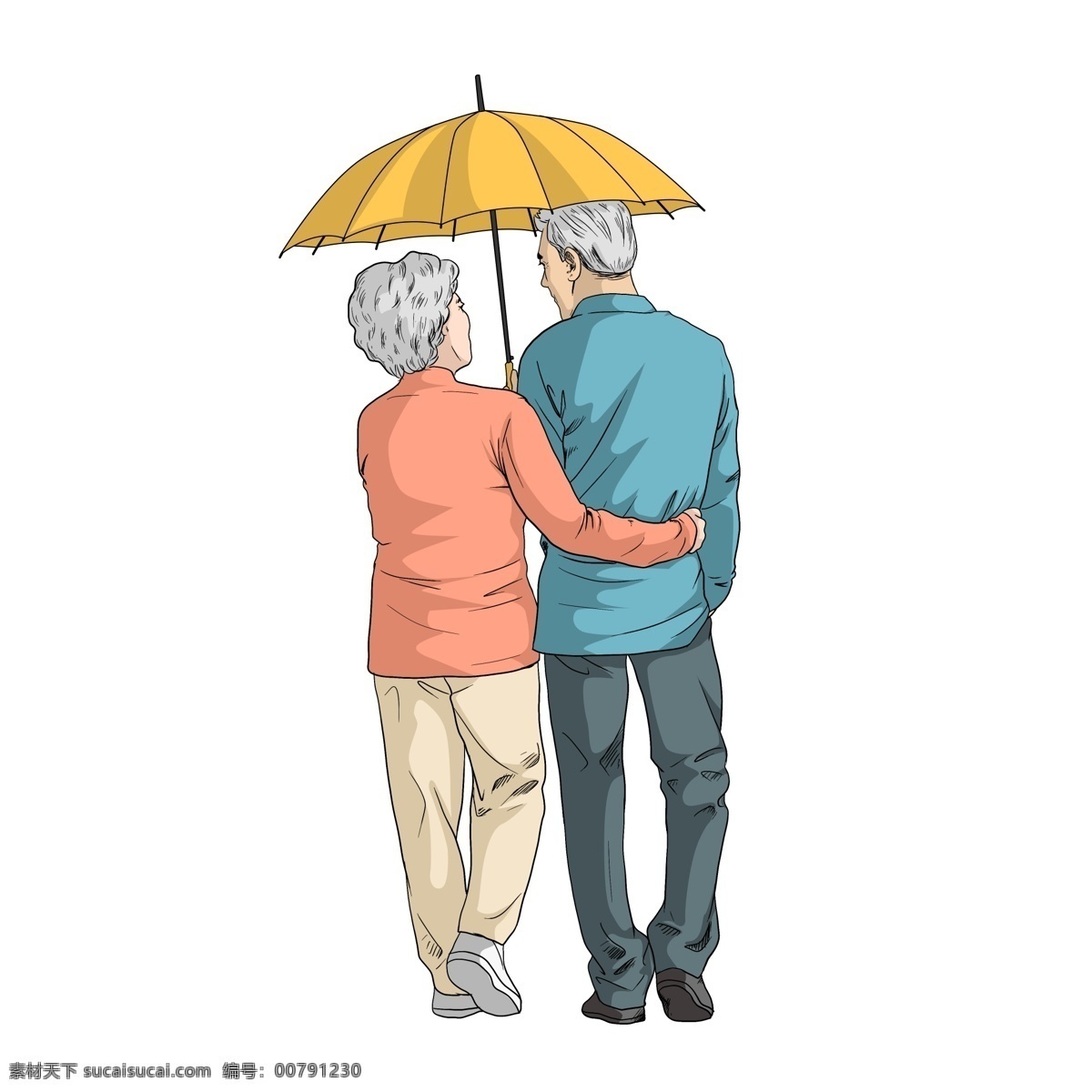 打伞 逛街 老人 背影 商用 打伞老人背影 逛街的老人 退休老人 装饰图案