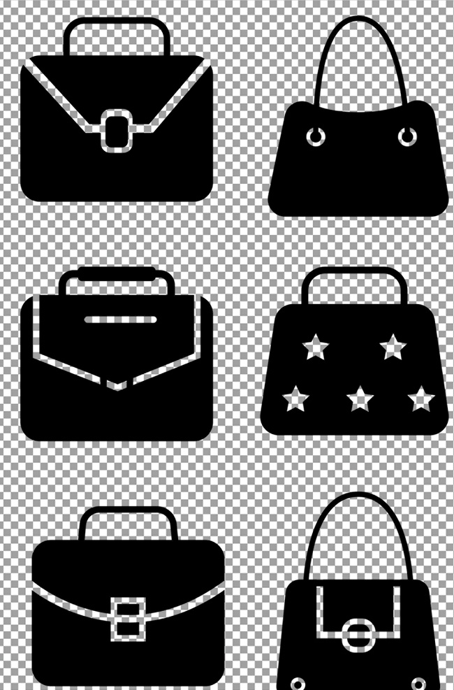 可爱 女包 男包 购物袋 时尚 卡通 黑色 图标 免抠 无背景 免抠图 抠图 元素 透明 通道 png免抠图 分层