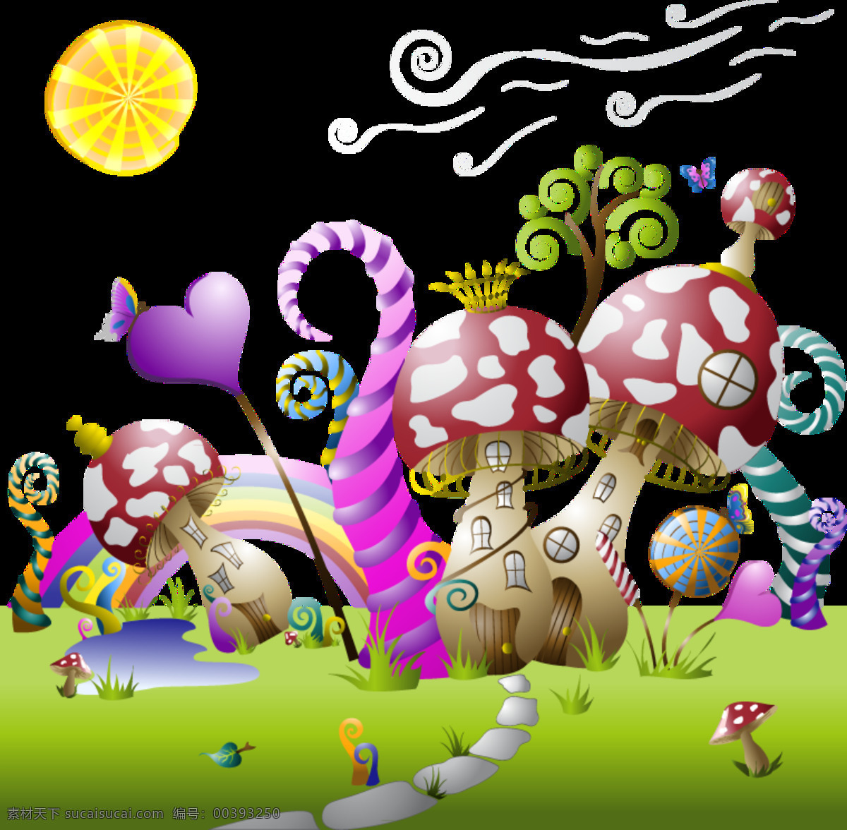 唯美 彩色 蘑菇 花园 图案 爱心 彩绘素材 蘑菇花园 设计图案 设计元素 童话世界 童话屋 装饰图片