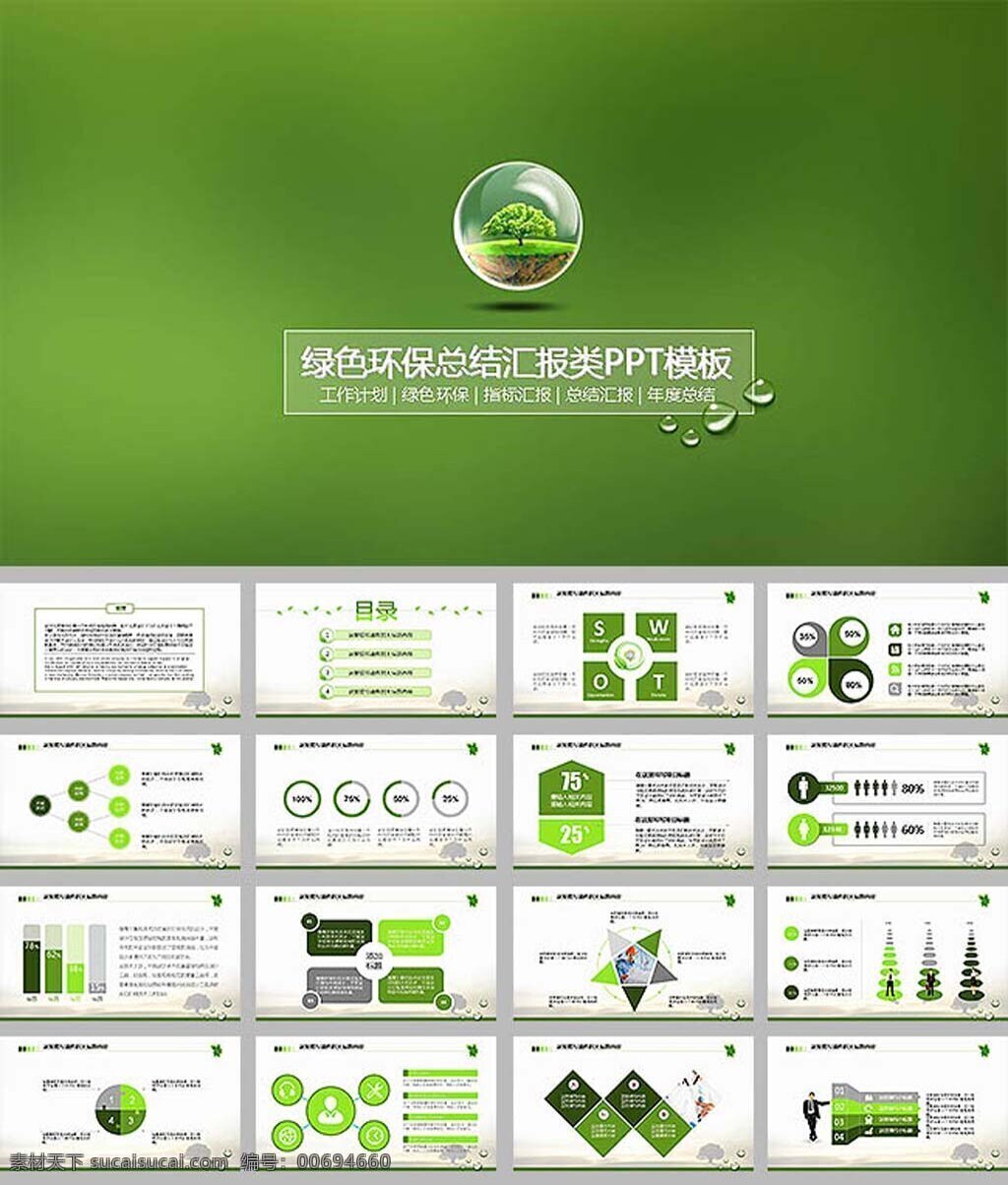 绿色环保 扁平化 工作总结 汇报 模板 环保ppt 绿色 工作 商务 扁平 报告 通用ppt