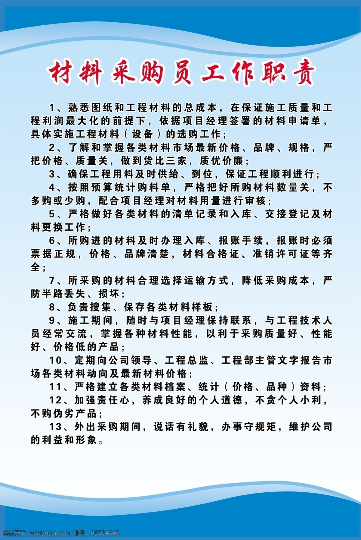 路桥工程制度 资料员 工作职责 材料采购员 安全员 仓库管理员 项目经理 施工员工 质量检测员 制度 写真 蓝底 路桥工程 文字 分层