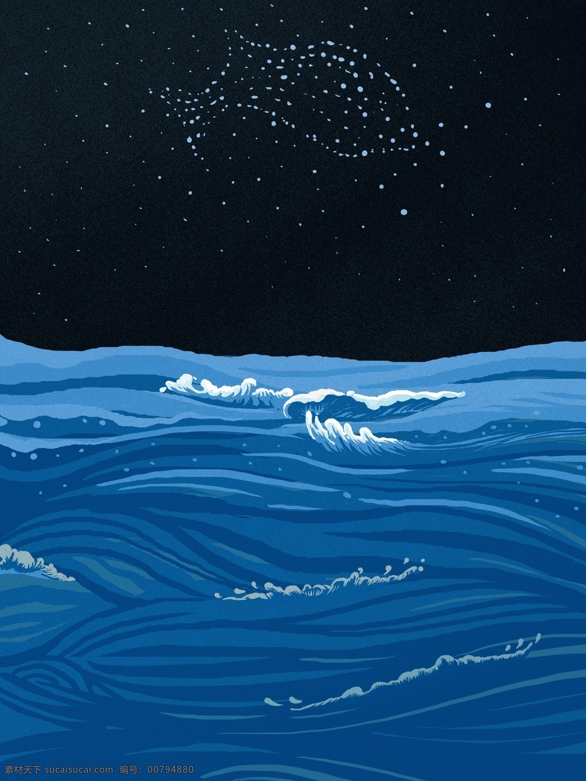 彩绘 大海 双鱼 星座 背景 星空 双星座 蓝色 海洋 广告背景 手绘背景 促销背景 背景展板图 背景图