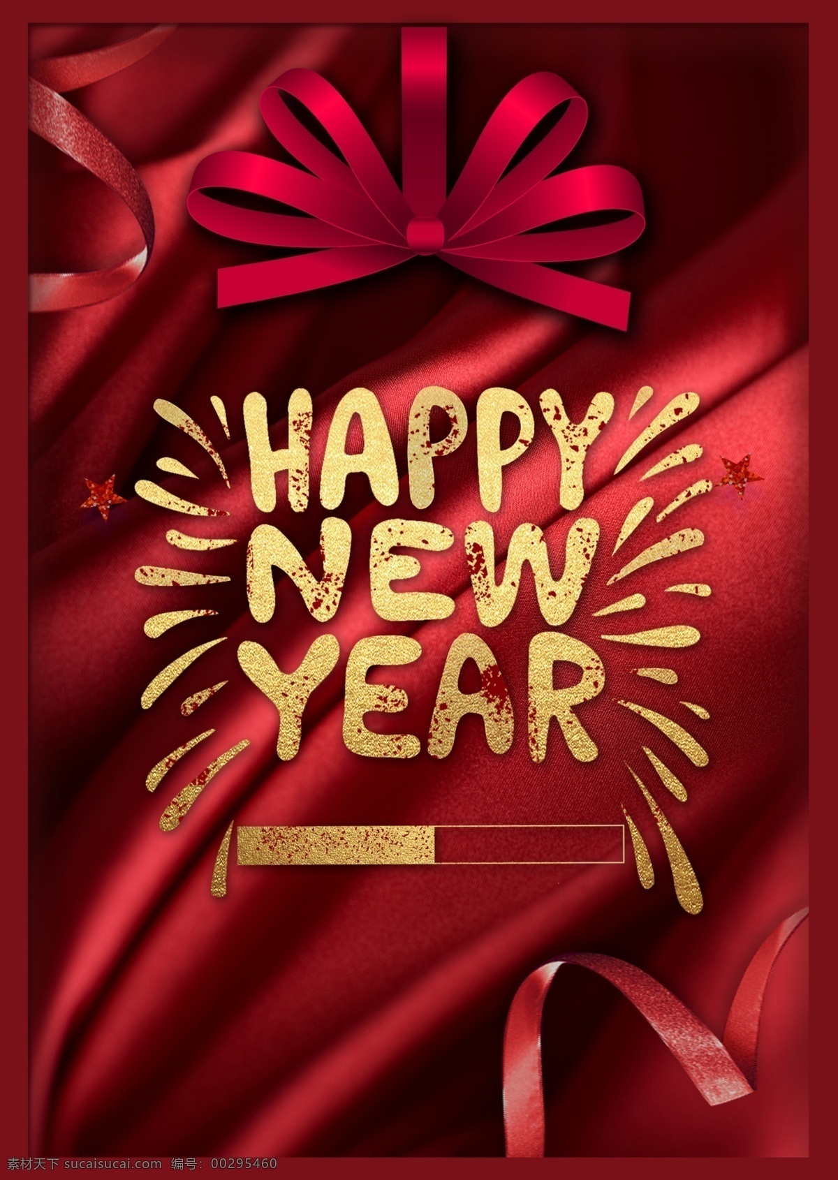 红色 丝绸 豪华 新年 宣传海报 丝带 丝 大气层 宣传 庆祝 新年快乐 时尚 模板 海报 节 弓 金箔