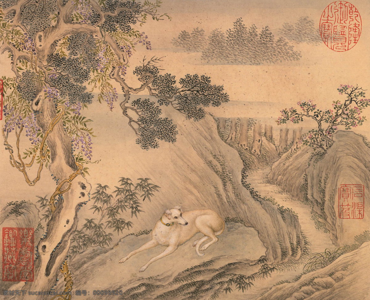 睒星狼 清代 乾隆鉴赏 猎犬 十骏犬 宫廷画 中国古画 古典画 工笔画 艺术画 古画 国画 文化艺术 绘画书法